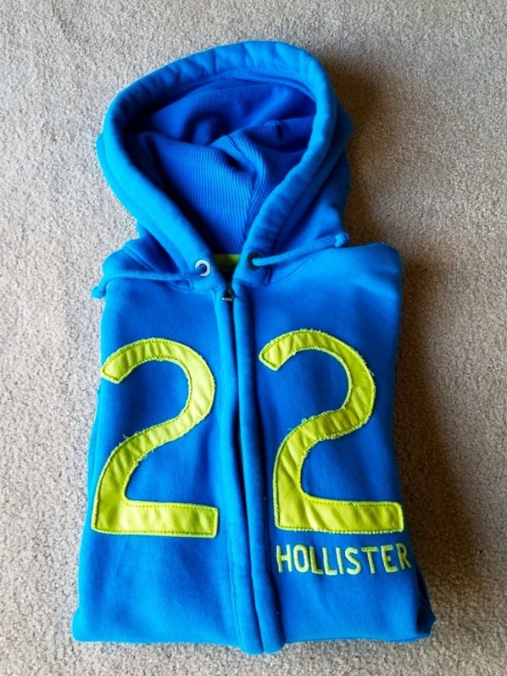 Men’s Hollister Turquoise Blue & Neon Green Full Zip Hoodie Sweatshirt Large